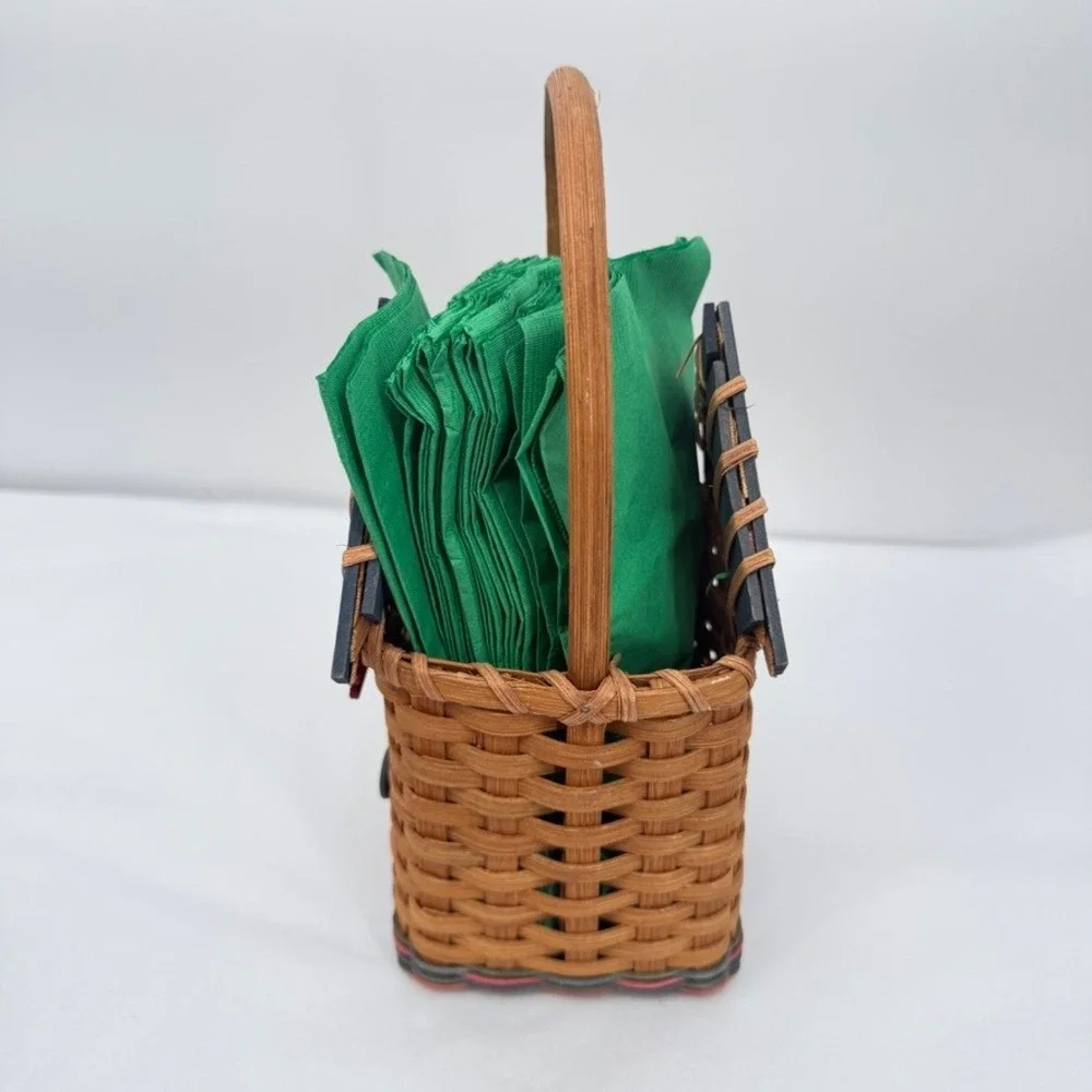 Napkin Holder Basket w/ Handle Bless This Nest Birdhouse Woven Country Decor